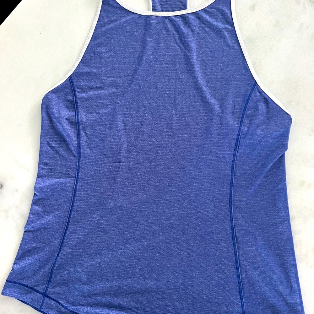 Blue Lululemon work out tank.